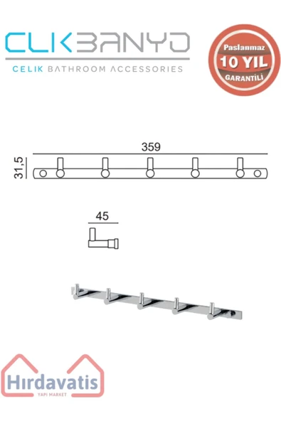 ÇELİK BANYO Paslanmaz Pirinç Mercan 5’li Askılık - Resim 2