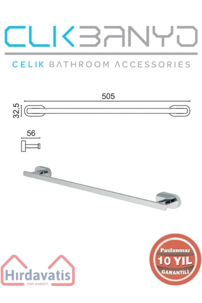 ÇELİK BANYO Paslanmaz Pirinç Zirve Uzun Havluluk 50cm - Resim 2