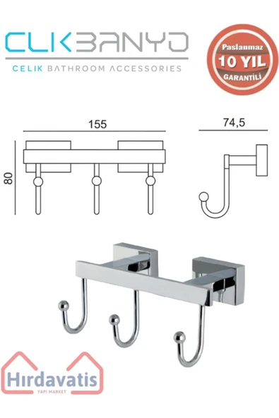 ÇELİK BANYO Paslanmaz Pirinç Kenzo 3’lü Askılık - Resim 2