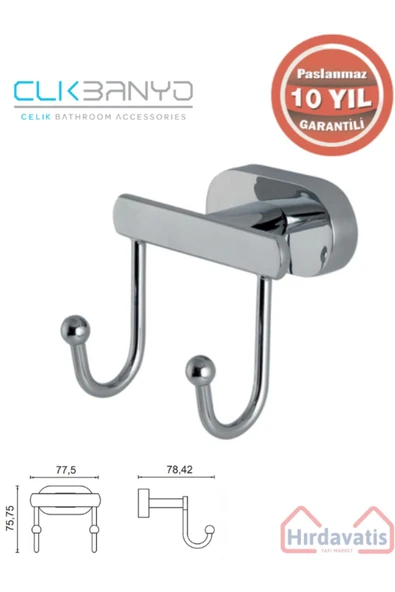 ÇELİK BANYO PASLANMAZ PİRİNÇ ZİRVE 2'Lİ HAVLU ASKILIK BORNOZLUK ürün görseli