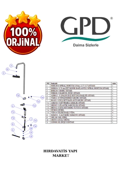 GPD DST19-3-S Yönlendiricili Duş Seti (Tek Fonksiyonlu El Duşu + 200X200) - Resim 5