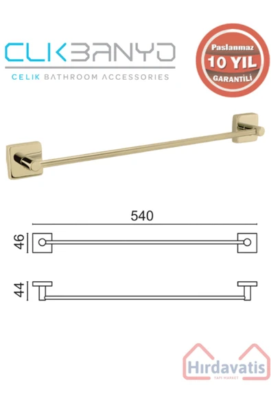 ÇELİK BANYO Paslanmaz Pirinç Vizyon Uzun Havluluk 50cm Altın Sarı Gold - Resim 2