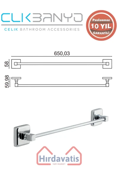 ÇELİK BANYO Paslanmaz Pirinç Kumru Uzun Havluluk 60cm - Resim 2