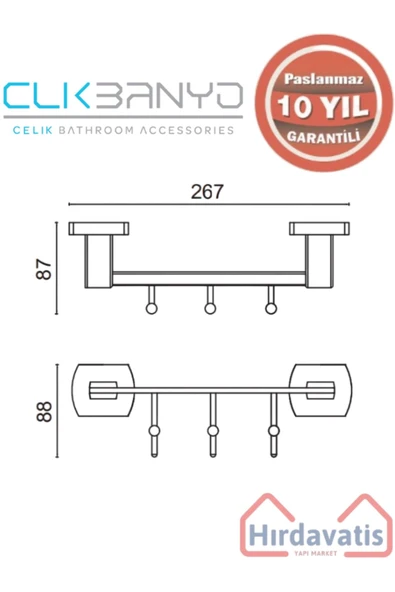 ÇELİK BANYO Paslanmaz Pirinç Milano 3’lü Askılık Krom - Resim 2