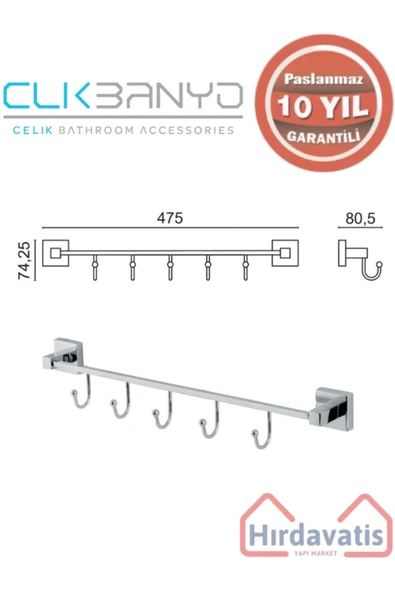 ÇELİK BANYO Paslanmaz Pirinç Tamay 5’li Askılık - Resim 2