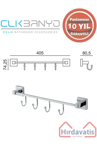 ÇELİK BANYO Paslanmaz Pirinç Tamay 4’lü Askılık - Resim 2