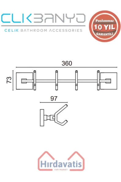 ÇELİK BANYO Paslanmaz Pirinç Kumru 4’lü Askılık Altın Sarı Gold - Resim 2