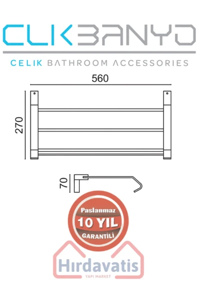 ÇELİK BANYO Paslanmaz Pirinç Titanik Raf Havluluk 50cm Pirinç Malzeme ( 10 Yıl Garantili ) Altın Gold - Resim 2