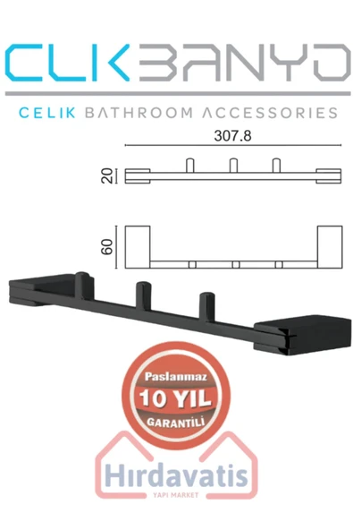CLK BANYO Paslanmaz Pirinç Mat Siyah Titanik 3'lü Set Askılık - Resim 2