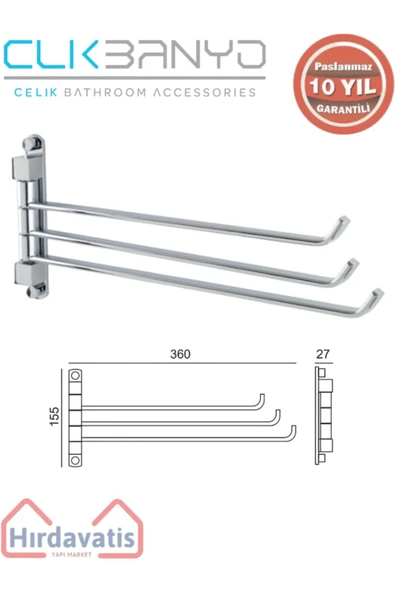 ÇELİK BANYO Paslanmaz Pirinç Mercan 3’lü Döner Havluluk ürün görseli