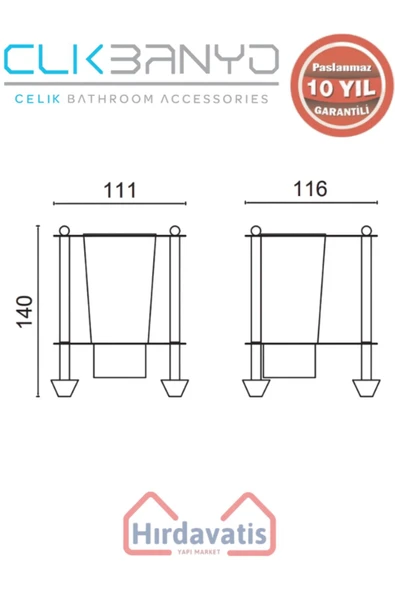 ÇELİK BANYO Paslanmaz Pirinç Vizyon Set Üstü Di? Fırçalık - Resim 2