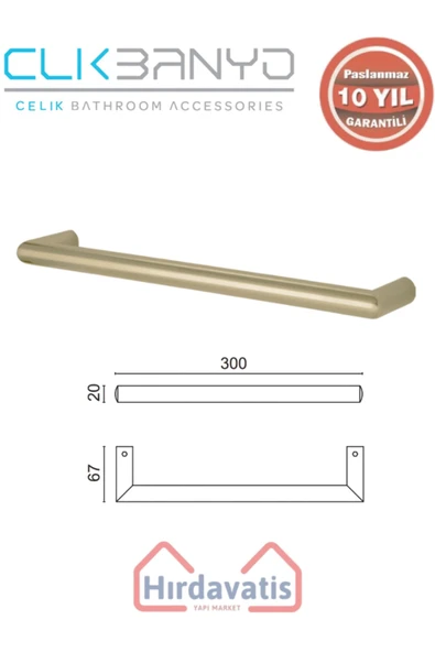 ÇELİK BANYO Paslanmaz Pirinç Flora Küvet Kolu Rozetsiz 30cm Altın Sarı Gold ürün görseli