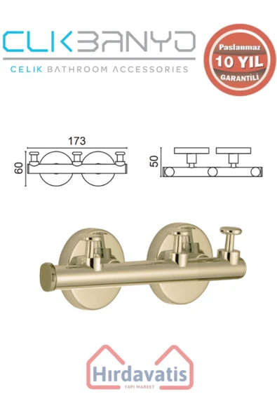 ÇELİK BANYO Paslanmaz Pirinç Flora Askılık Üçlü Altın Sarı Gold - Resim 2