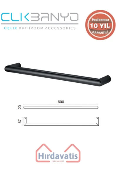 ÇELİK BANYO Paslanmaz Pirinç Flora Küvet Kolu Rozetsiz 60cm Mat Siyah