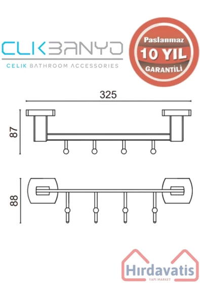 ÇELİK BANYO Paslanmaz Pirinç Milano 4’lü Askılık - Resim 2