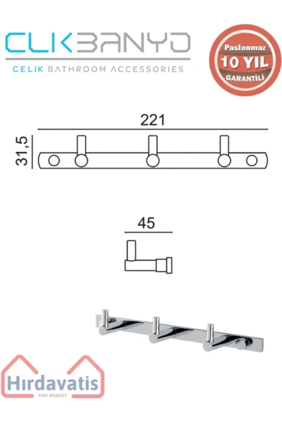 ÇELİK BANYO Paslanmaz Pirinç Mercan 3’lü Askılık - Resim 2