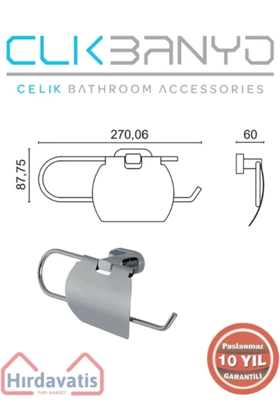 ÇELİK BANYO Paslanmaz Pirinç Zirve Kapaklı Kağıt Havluluk - Resim 2