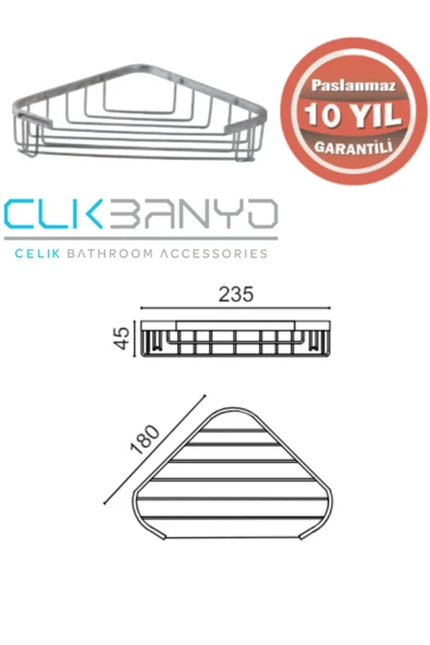 ÇELİK BANYO 25-168.1P Eda Tekli Köşe 18X18 Sabunluk ve Şampuanlık - Resim 2