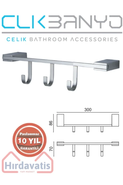 ÇELİK BANYO Havlu Askısı Paslanmaz Pirinç Titanik 3'lü Askılık ürün görseli 1