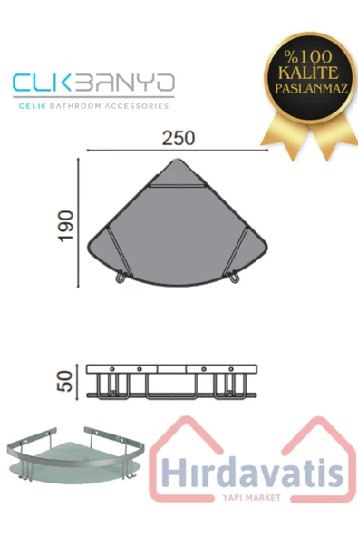 CLK BANYO Çelik Zerrin Camlı 1’li 19x19 Cm Şampuanlık Banyo Rafı Süngerlik - Resim 2