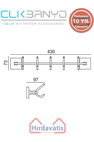 ÇELİK BANYO Paslanmaz Pirinç Kumru 5’li Askılık Altın Sarı Gold - Resim 2