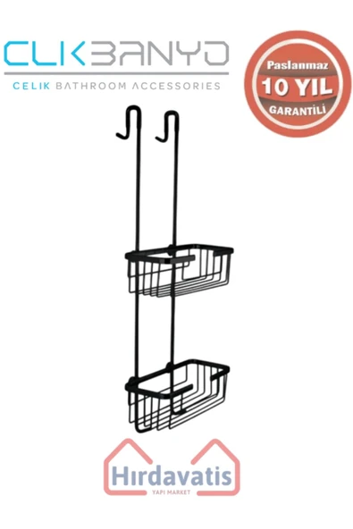 ÇELİK BANYO Paslanmaz Pirinç Dikdörtgen İkili Șampuanlık Sabunluk Ve Köşe Süngerlik Mat Siyah - Resim 3