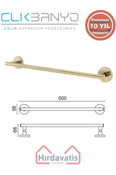 ÇELİK BANYO Paslanmaz Pirinç Flora Uzun Havluluk 50cm Altın Sarı Gold ürün görseli