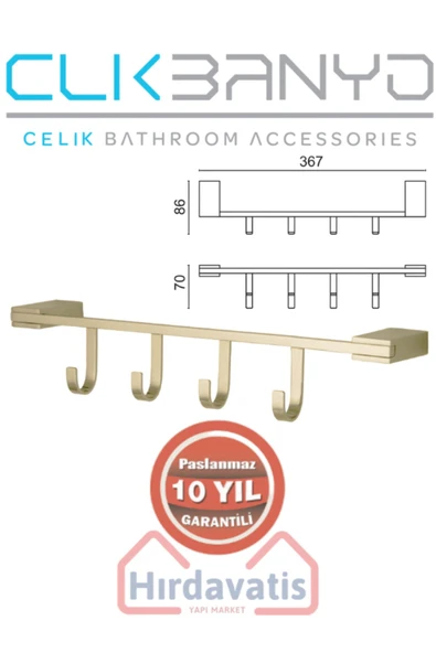 ÇELİK BANYO Havlu Askısı Paslanmaz Pirinç Titanik 4'lü Askılık Altın Gold - Resim 2