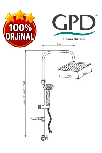 GPD DST24 Duş Seti (5 Fonksiyonlu El Duşu + 250X250) - Resim 2