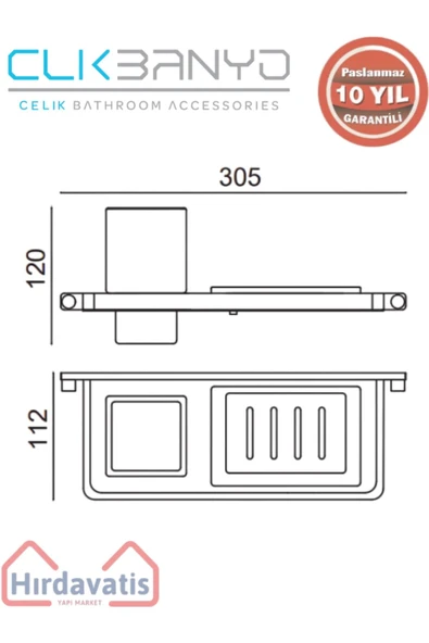ÇELİK BANYO Paslanmaz Pirinç Mercan Montajlı Sabunluk Di? Fırçalık - Resim 2