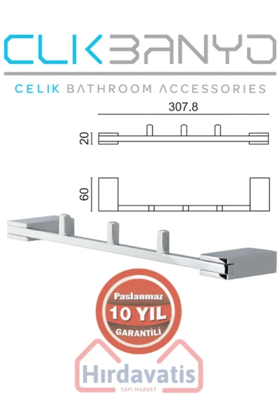 CLK BANYO Paslanmaz Pirinç Titanik 3'lü Set Askılık Havlu Askısı - Resim 2