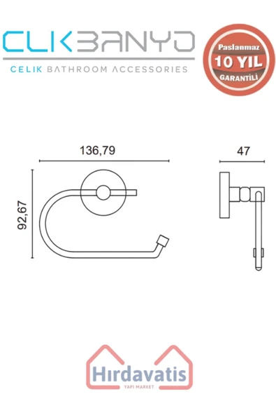 ÇELİK BANYO Paslanmaz Pirinç Dilek Açık Kağıtlık - Resim 2