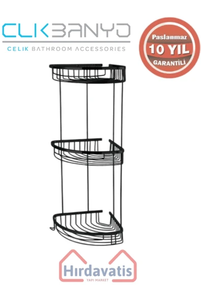 ÇELİK BANYO Paslanmaz Pirinç Destina Krom Üçlü 22x22cm Sabunluk Şampuanlık Ve Köşe Süngerlik Mat Siyah ürün görseli