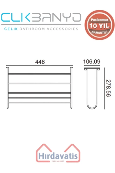 ÇELİK BANYO Paslanmaz Pirinç Bella Tel Raf Havluluk 45cm - 2
