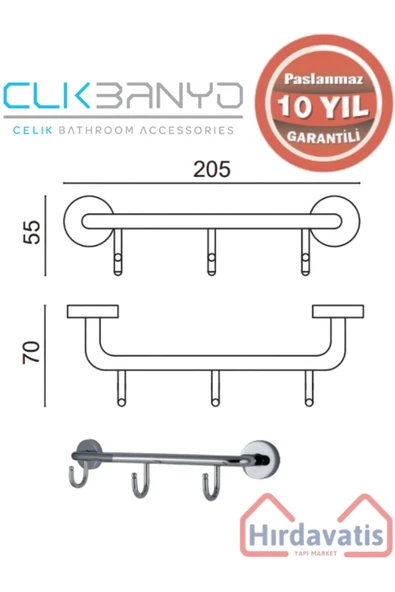 ÇELİK BANYO Paslanmaz Pirinç Eser 3’lü Askılık - Resim 2