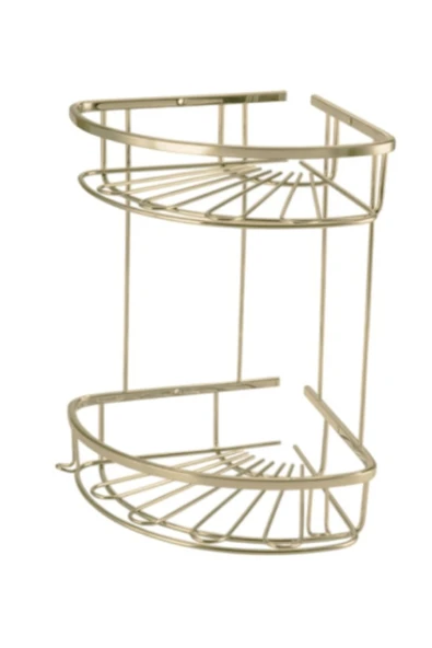 ÇELİK BANYO Paslanmaz Pirinç Zirve 304 İkili Lamalı 19x19cm Sabunluk Şampuanlık Köşe Süngerlik Altın Sarı Gold ürün görseli 1