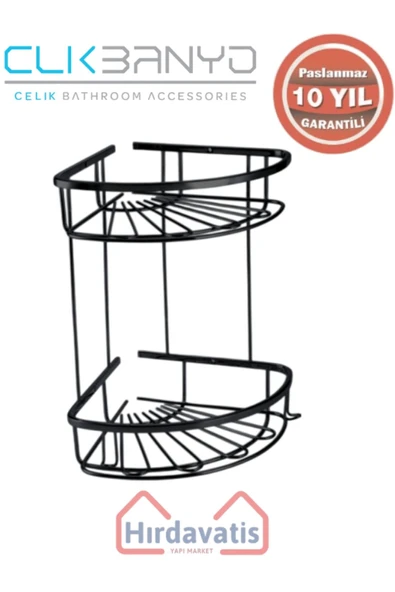 ÇELİK BANYO Paslanmaz Pirinç Zirve 304 İkili Lamalı 19x19cm Sabunluk Şampuanlık Ve Köşe Süngerlik Mat Siyah ürün görseli