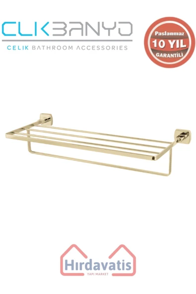 ÇELİK BANYO Paslanmaz Pirinç Milano Raf Havluluk 50cm Altın Sarı Gold ürün görseli