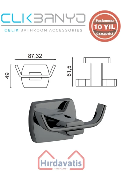 ÇELİK BANYO Paslanmaz Pirinç Milano 2’li Bornozluk Mat Siyah - Resim 2