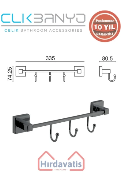 ÇELİK BANYO Paslanmaz Pirinç Tamay 3’lü Askılık Mat Siyah - Resim 2