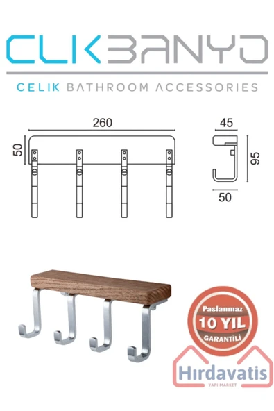 ÇELİK BANYO Paslanmaz Pirinç Selvi 4’lü Askılık - Resim 2