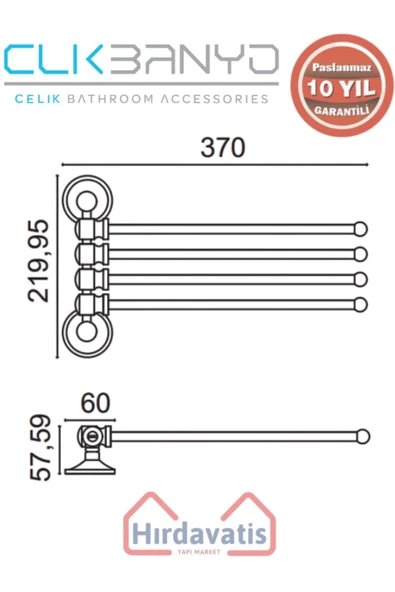 ÇELİK BANYO Paslanmaz Pirinç Bella Buse 4’lü Havluluk - Resim 2