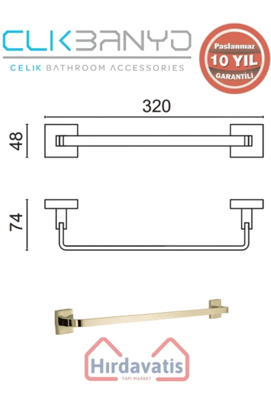 ÇELİK BANYO Paslanmaz Pirinç Tamay Havluluk 30cm Altın Sarı Gold - Resim 2