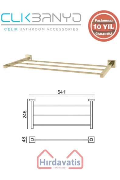 ÇELİK BANYO Paslanmaz Pirinç Tamay Havluluk Düz 50cm Altın Sarı Gold ürün görseli