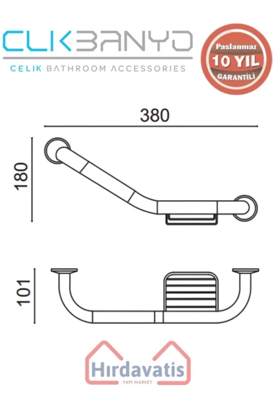 ÇELİK BANYO Paslanmaz Pirinç Bella Süngerlikli İkili Küvet Tutamağı 30cm - Resim 2