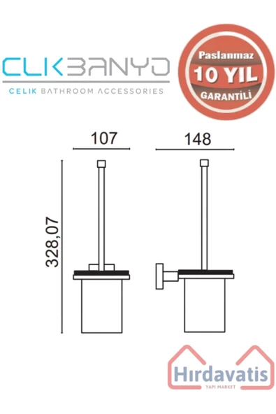ÇELİK BANYO Paslanmaz Pirinç Tamay Montajlı Klozet Fırçalık - Resim 2