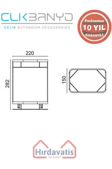 ÇELİK BANYO Paslanmaz Pirinç Taci Camlı İkili 22x15cm Sabunluk Şampuanlık Ve Köşe Süngerlik - Resim 2