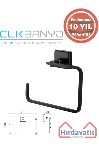 ÇELİK BANYO Paslanmaz Pirinç Kumru Banyo Aksesuar Seti Havluluk - Bornozluk - WC Kağıtlık Mat Siyah - Resim 4