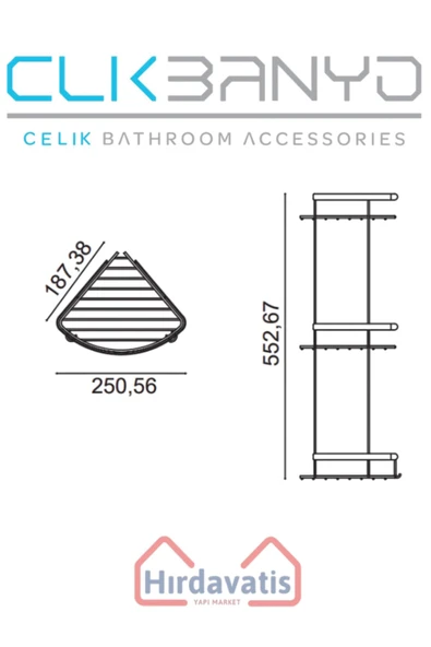 ÇELİK BANYO Üçlü Metal Zerrin 19x19 Sabunluk Şampuanlık Ve Köşe Süngerlik - Resim 2