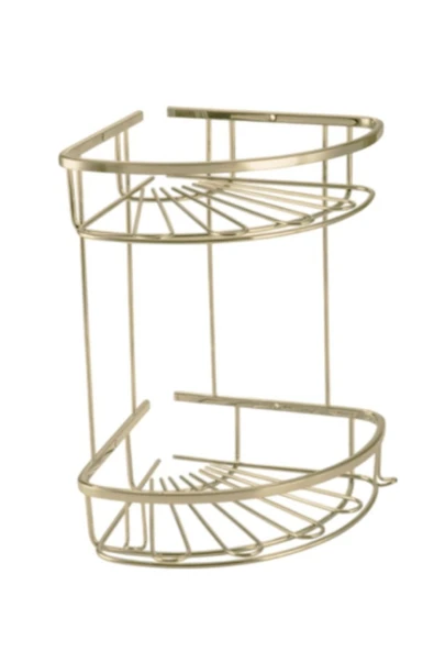 ÇELİK BANYO Paslanmaz Pirinç Zirve 304 İkili Lamalı 19x19cm Sabunluk Şampuanlık Köşe Süngerlik Altın Sarı Gold - Resim 3